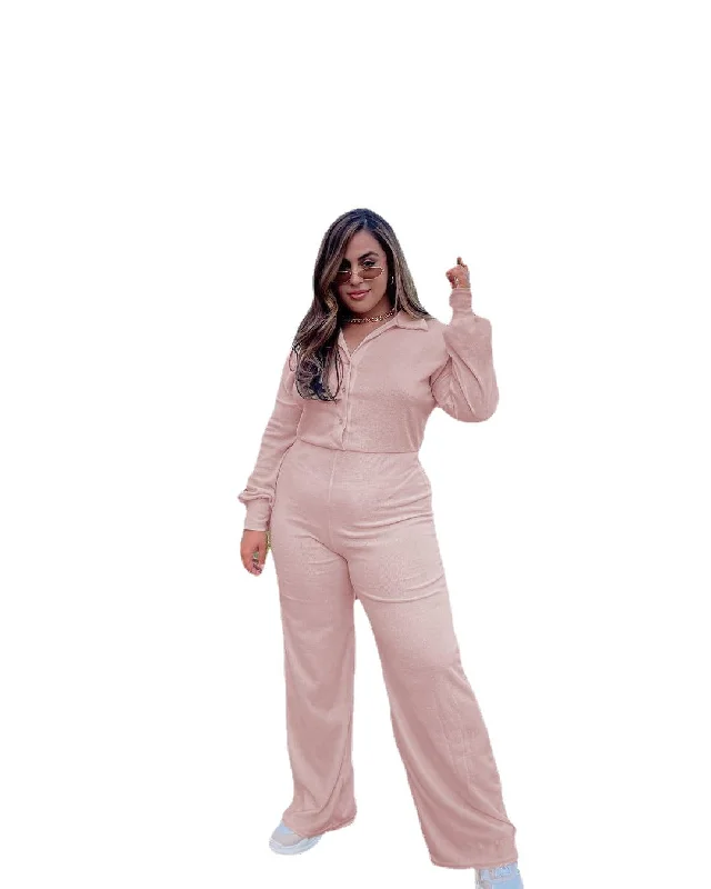 Plus size women's new lapel shirt jumpsuit