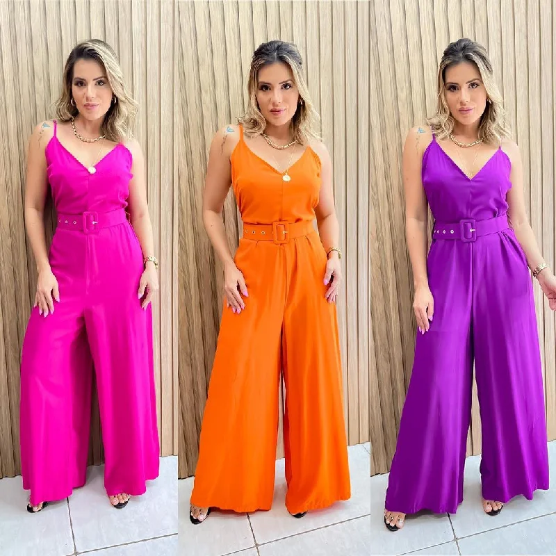 Summer new women's clothing jumpsuit sexy camisole V neck sleeveless waist solid ladies romsuit women loose wide leg jumpsuits