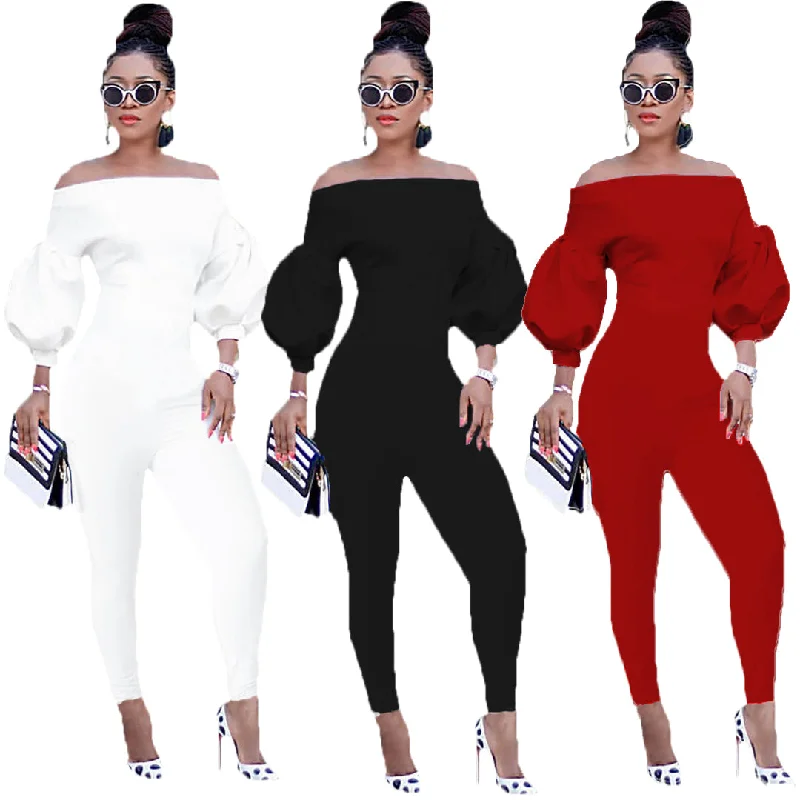 Trendy Women Clothes Women's Fashion Off Shoulder Lantern Sleeve Jumpsuit